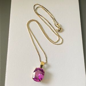 Vintage 925 Vermeil Pinkish/Purple Color Stone Pendant Necklace